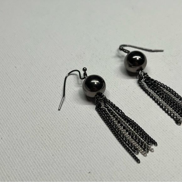 Vintage Black and Silver Tassel Hook Earrings - Picture 4 of 5